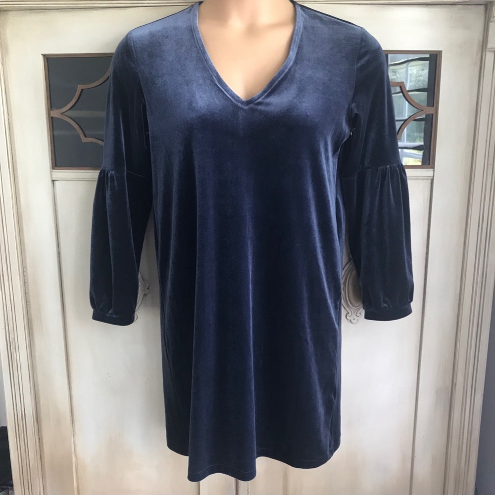 NWOT Madewell Velvet Balloon-Sleeve Dress in Twilight Blue | Size Small